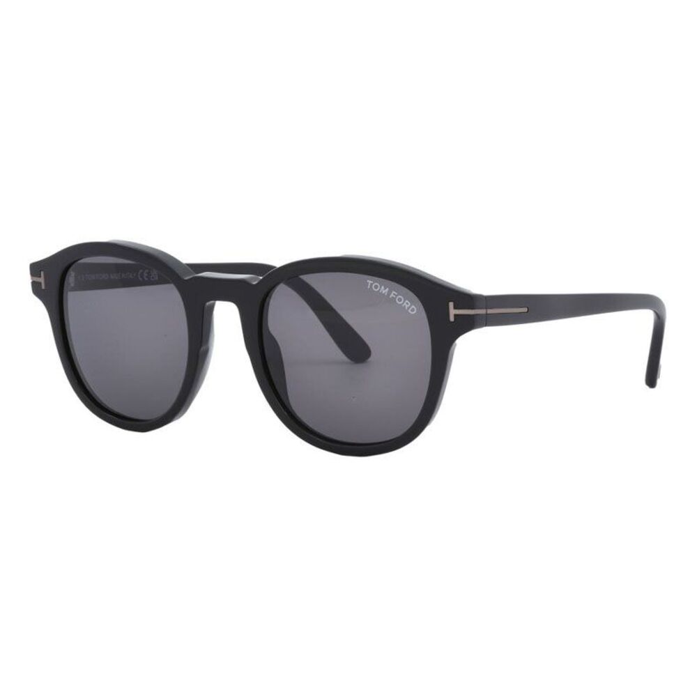 Tom Ford Sunglasses Round Full Rim, Shiny Black Frame and Smoke Lens FT0752-N01A